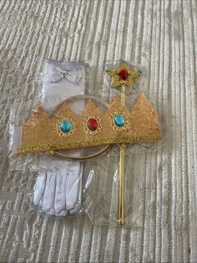 Gold Sequin Princess Crown & Wand Set with Jewel Accents